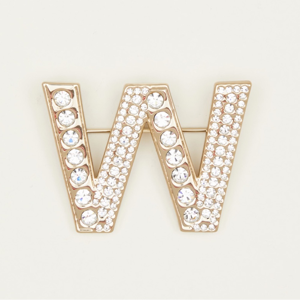 NWOT Weekend Max Mara Label-cut Logo Rhinestone Brooch Size:OS White All seasons - Picture 2 of 6